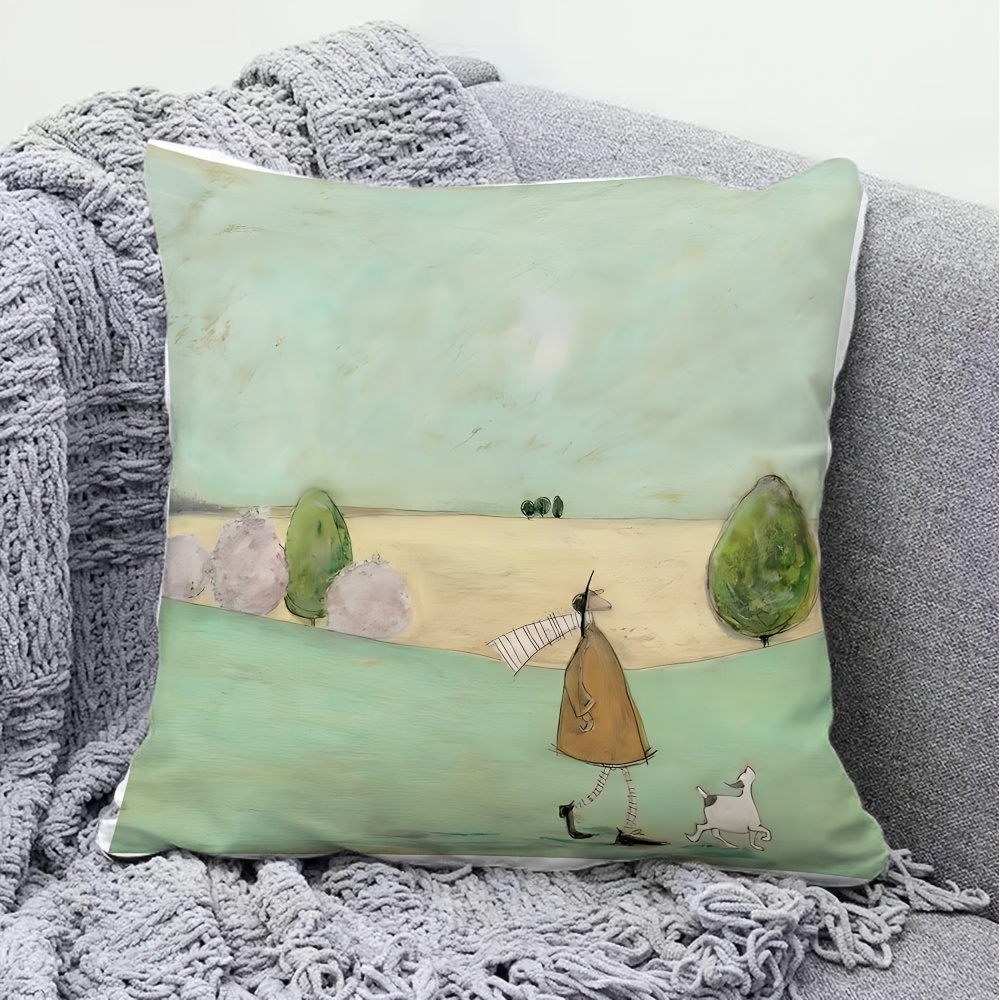 Pillow Insert 18X18 - ปลอกหมอนลายการ์ตูนแฟชั่น 1 ชิ้น, ผ้าขนสั้นนุ่ม, พิมพ์ลายสองด้าน, ซิปซ่อน,