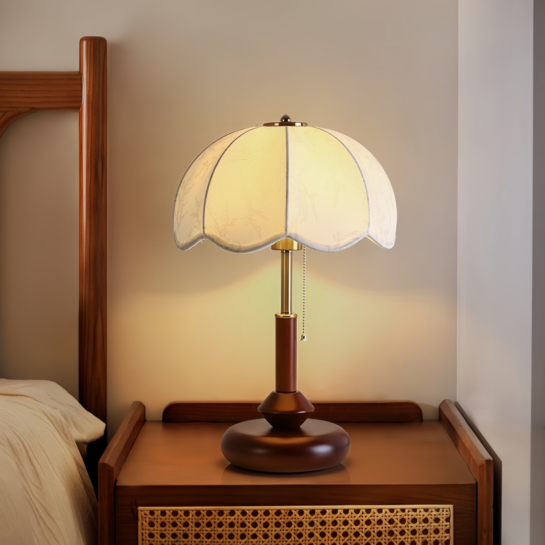 Home Textile - โคมไฟตั้งโต๊ะทรงโดมแบบวินเทจ สำหรับห้องนอน โต๊ะข้างเตียง ห้องทำงาน ทางเข้าบ้าน พร้อมสายดึงแบบเรโทร